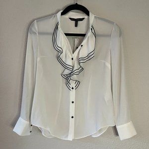 White House Black Market Petite Soft Tipped Ruffled Blouse